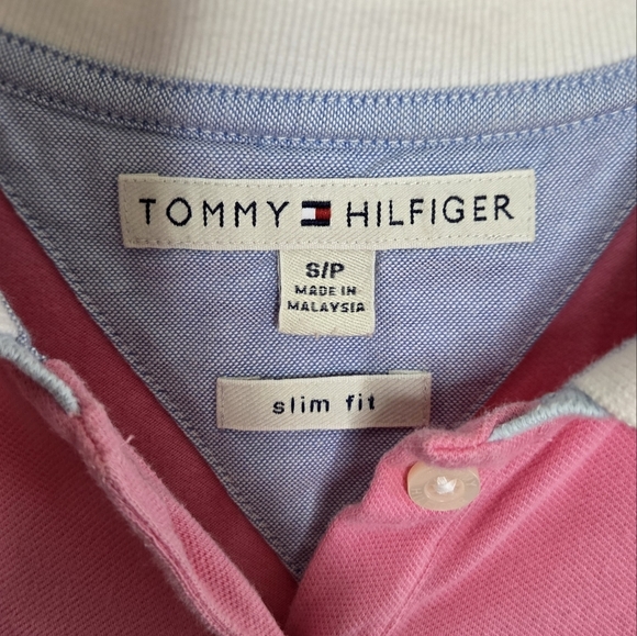 Tommy Hilfiger | Y2K Pink Short Sleeve Slim Fit Polo White Collar Size Small - Picture 2 of 6